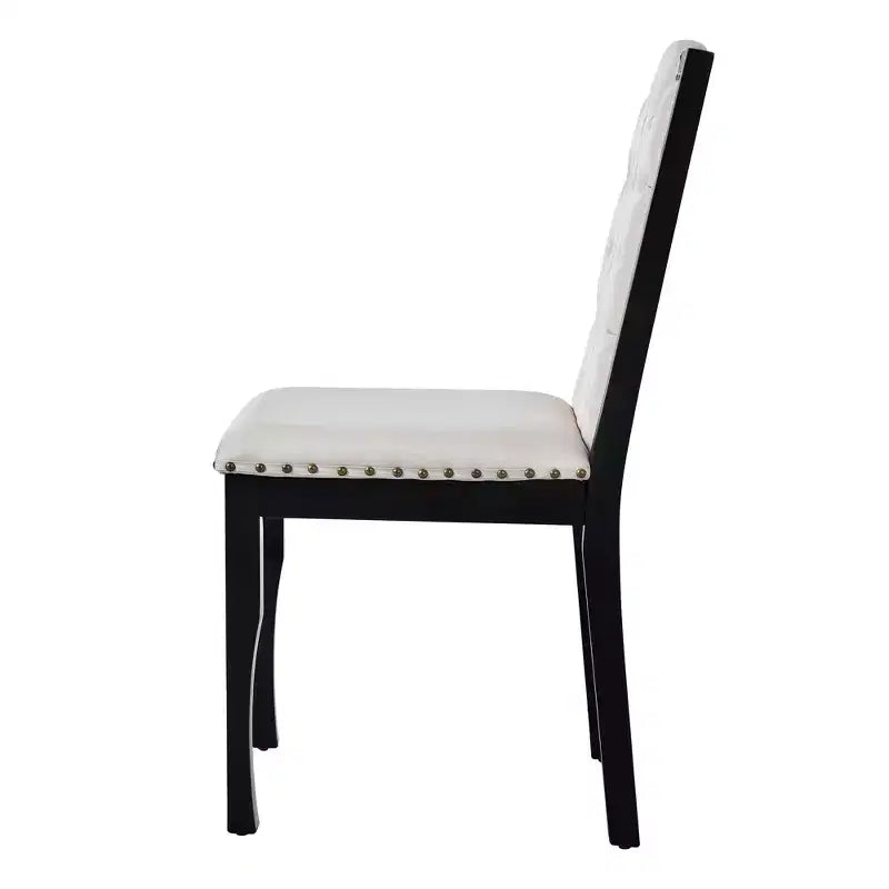 Retro 6-teiliges Küchen-Esszimmer-Set, rechteckiger Holztisch, 4 gepolsterte Stühle mit hoher, getufteter Rückenlehne und 1 Bank
