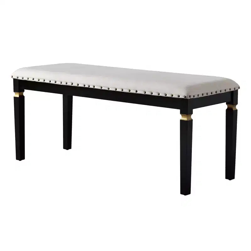 Retro 6-teiliges Küchen-Esszimmer-Set, rechteckiger Holztisch, 4 gepolsterte Stühle mit hoher, getufteter Rückenlehne und 1 Bank