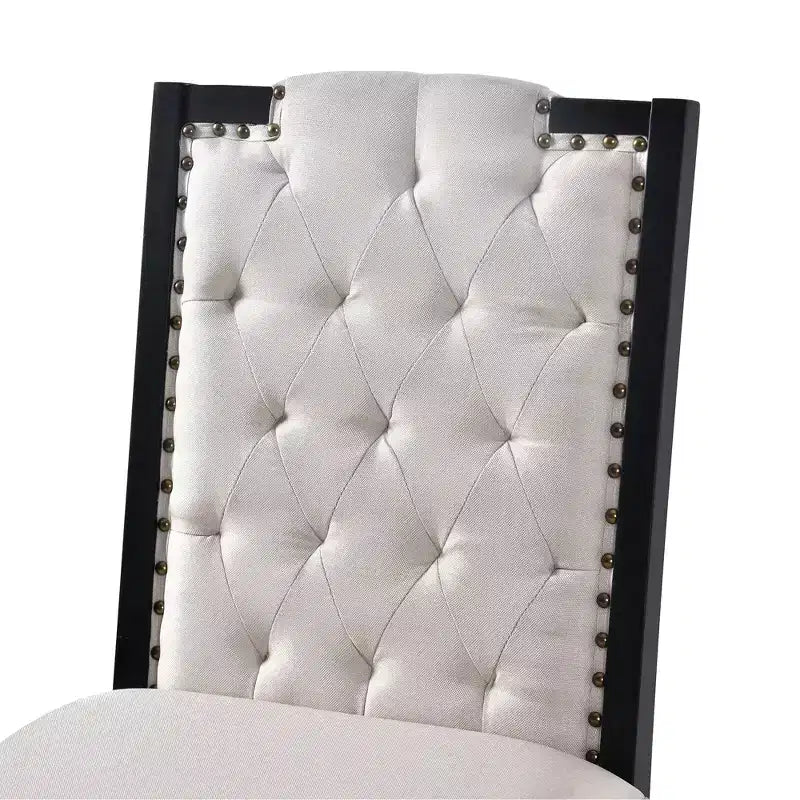 Retro 6-teiliges Küchen-Esszimmer-Set, rechteckiger Holztisch, 4 gepolsterte Stühle mit hoher, getufteter Rückenlehne und 1 Bank