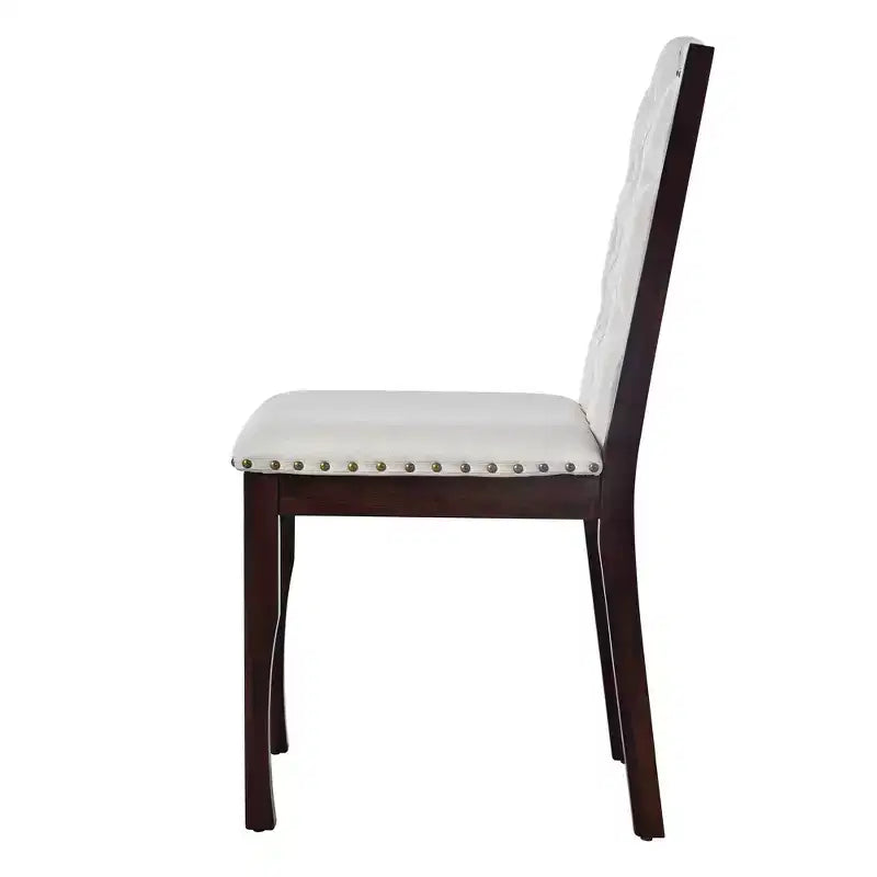 Retro 6-teiliges Küchen-Esszimmer-Set, rechteckiger Holztisch, 4 gepolsterte Stühle mit hoher, getufteter Rückenlehne und 1 Bank