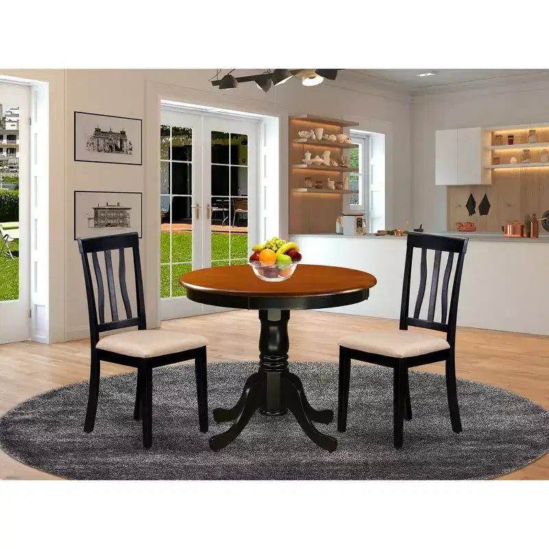 Set da cucina HomeStock Belmont - tavolo e 2 sedie da pranzo, nero e ciliegio