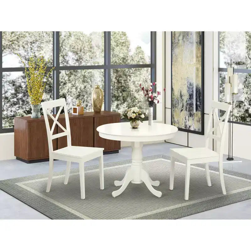 HomeStock Belmont Küchentisch-Set - Tisch plus 2 Esszimmerstühle, Leinenweiß