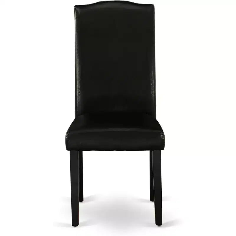 HomeStock Belmont 7-teiliges rechteckiges 60-Zoll-Esszimmerset mit Esstisch und sechs Parson-Stühlen mit schwarzen Beinen und schwarzem Kunstleder