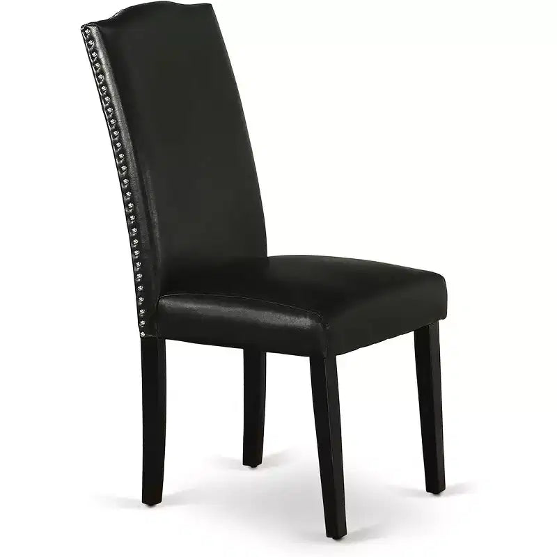 HomeStock Belmont 7-teiliges rechteckiges 60-Zoll-Esszimmerset mit Esstisch und sechs Parson-Stühlen mit schwarzen Beinen und schwarzem Kunstleder