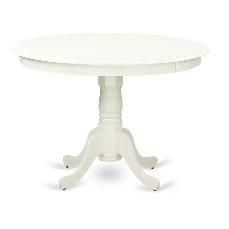 Piccolo set da pranzo HomeStock Belmont da 5 pezzi - 4 sedie da pranzo Parsons e tavolo da pranzo rotondo da cucina, finitura bianco lino