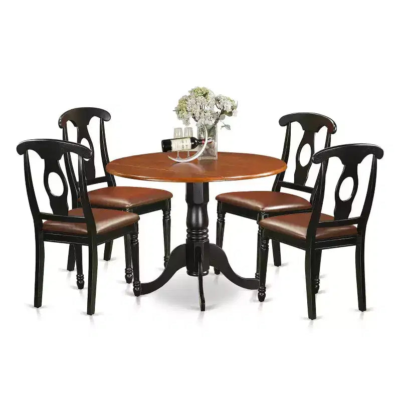 HomeStock Belmont eetkamerinrichting - kleine eettafel en eetkamerstoelen, uitklapbaar blad, karnemelk en kersenhout