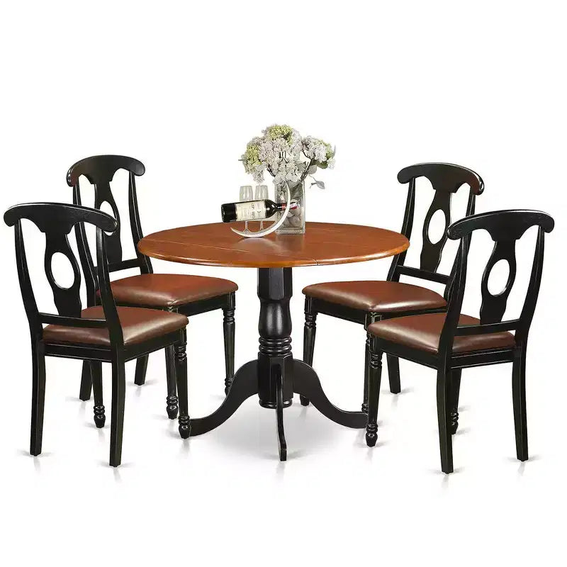 HomeStock Belmont eetkamerinrichting - kleine eettafel en eetkamerstoelen, uitklapbaar blad, karnemelk en kersenhout