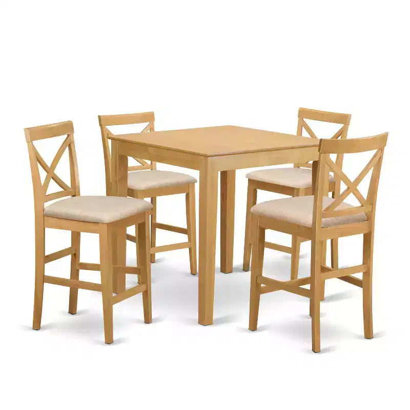 HomeStock Belmont kuhinjski set od 5 komada uključuje kvadratni blagovaonski stol i 4 stolice za blagovaonicu, 36x36 inča, hrast