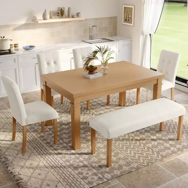 Esszimmertisch-Set aus Holz mit Sitzbank für 6 Personen, 6-teiliges rechteckiges Küchen-Set mit 4 gepolsterten Stühlen für das Esszimmer