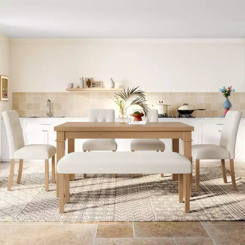 Esszimmertisch-Set aus Holz mit Sitzbank für 6 Personen, 6-teiliges rechteckiges Küchen-Set mit 4 gepolsterten Stühlen für das Esszimmer