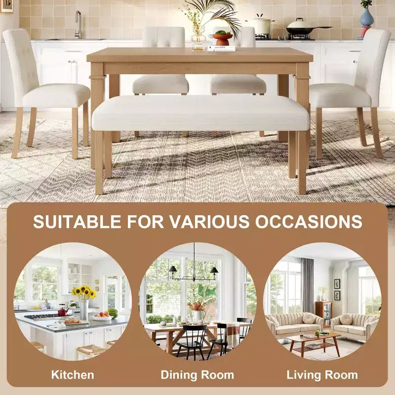 Esszimmertisch-Set aus Holz mit Sitzbank für 6 Personen, 6-teiliges rechteckiges Küchen-Set mit 4 gepolsterten Stühlen für das Esszimmer