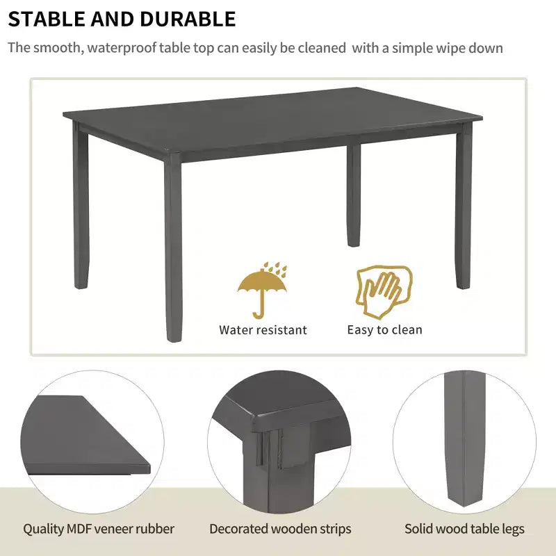 Set da pranzo in stile rustico da 6 pezzi con panca per 6 persone, tavolo rettangolare in legno e 4 sedie imbottite