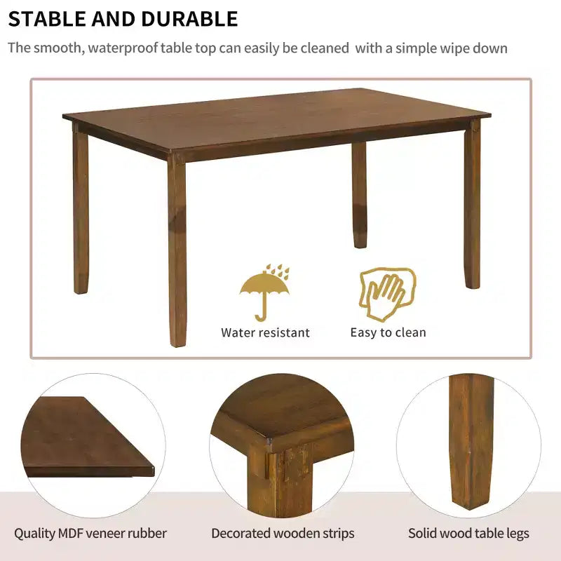 Set da pranzo in stile rustico da 6 pezzi con panca per 6 persone, tavolo rettangolare in legno e 4 sedie imbottite