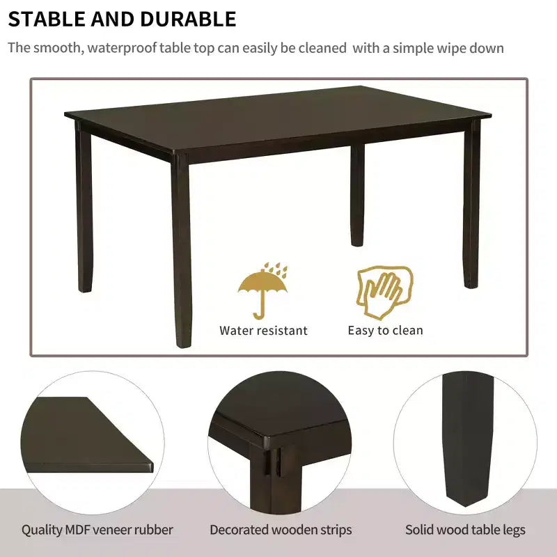 Set da pranzo in stile rustico da 6 pezzi con panca per 6 persone, tavolo rettangolare in legno e 4 sedie imbottite