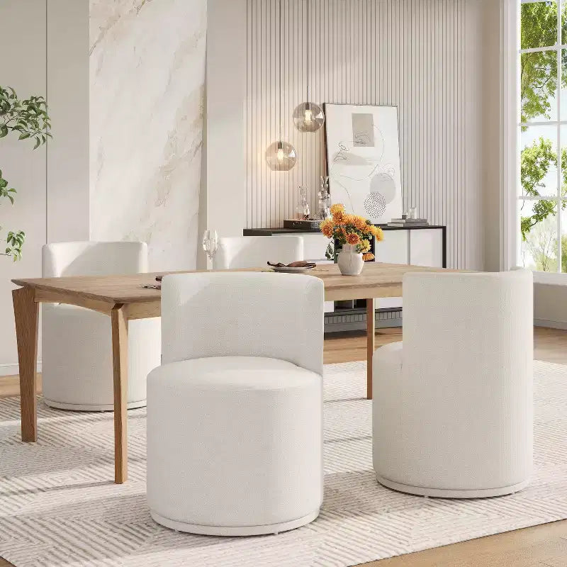 Christopher Knight Home Morrick 5-teiliges Esszimmerstuhl-Set im Mid-Century-Modern-Stil mit drehbaren Polsterstühlen und Esstisch aus Kautschukholz