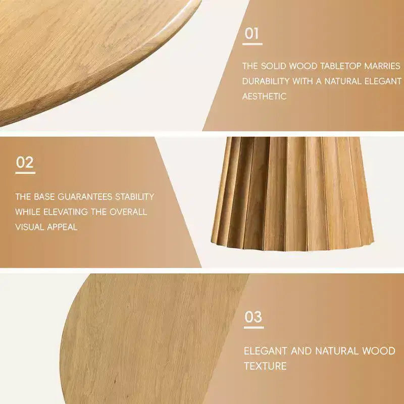 PexFix 52 moderne ronde eetkamertafelset met 8 gestoffeerde stoelen, natuurlijk getextureerd houten blad, geplooide voet, beige zittingen voor keuken en eetkamer