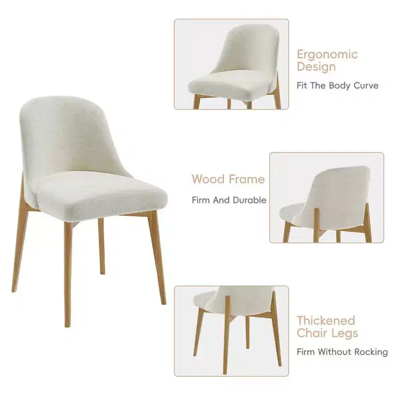 PexFix 52 moderne ronde eetkamertafelset met 8 gestoffeerde stoelen, natuurlijk getextureerd houten blad, geplooide voet, beige zittingen voor keuken en eetkamer