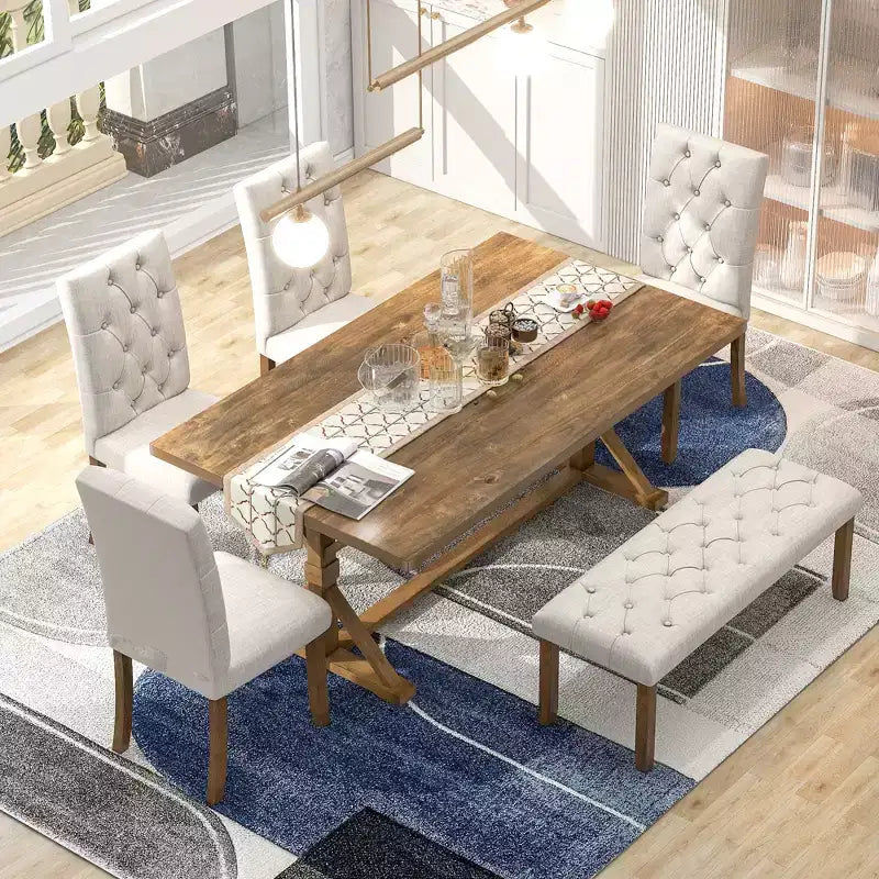 GDFStudio Oliver Vintage Extendable Dining Table Set for 4-6 with 42-58 Farmhouse Table and Upholstered Chairs