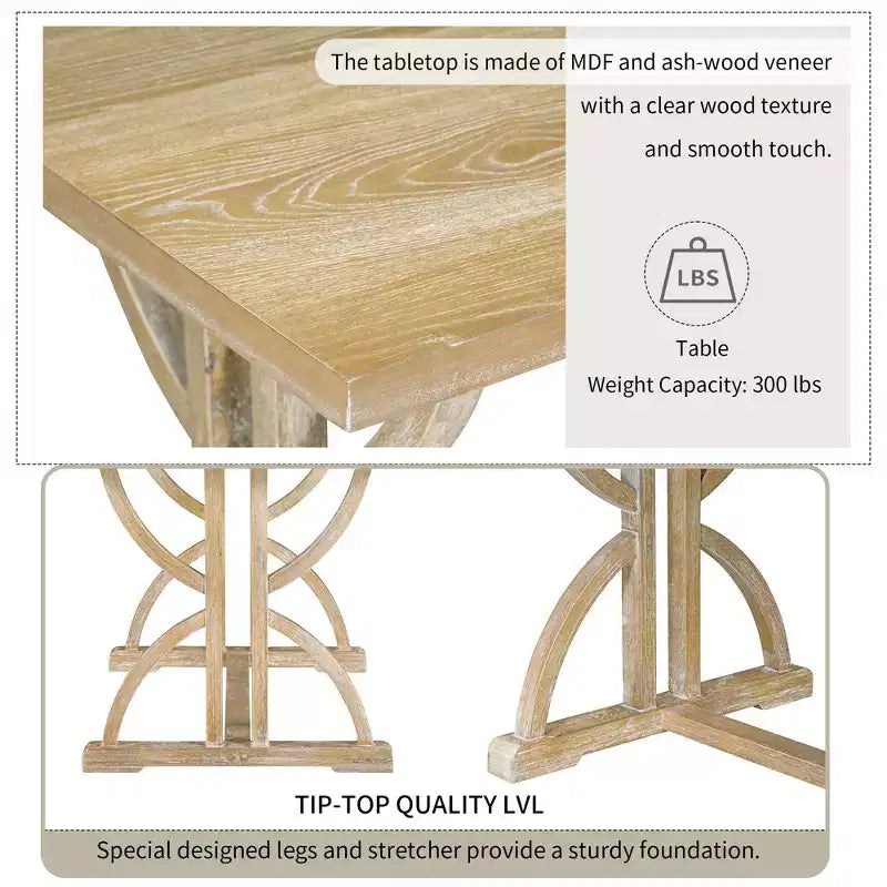 GDFStudio Kent 6-teiliges Esszimmertisch-Set aus Massivholz mit gepolsterten Stühlen und Bank
