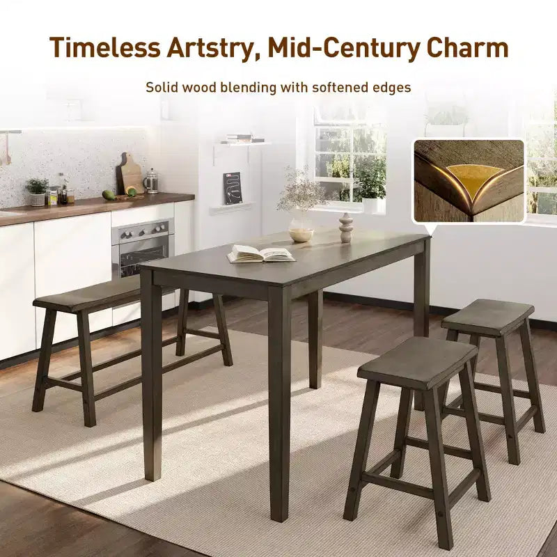 Captiva Designs 4-teiliges Esszimmertisch-Set aus Holz mit rechteckigem Esstisch, Hockern und Bank