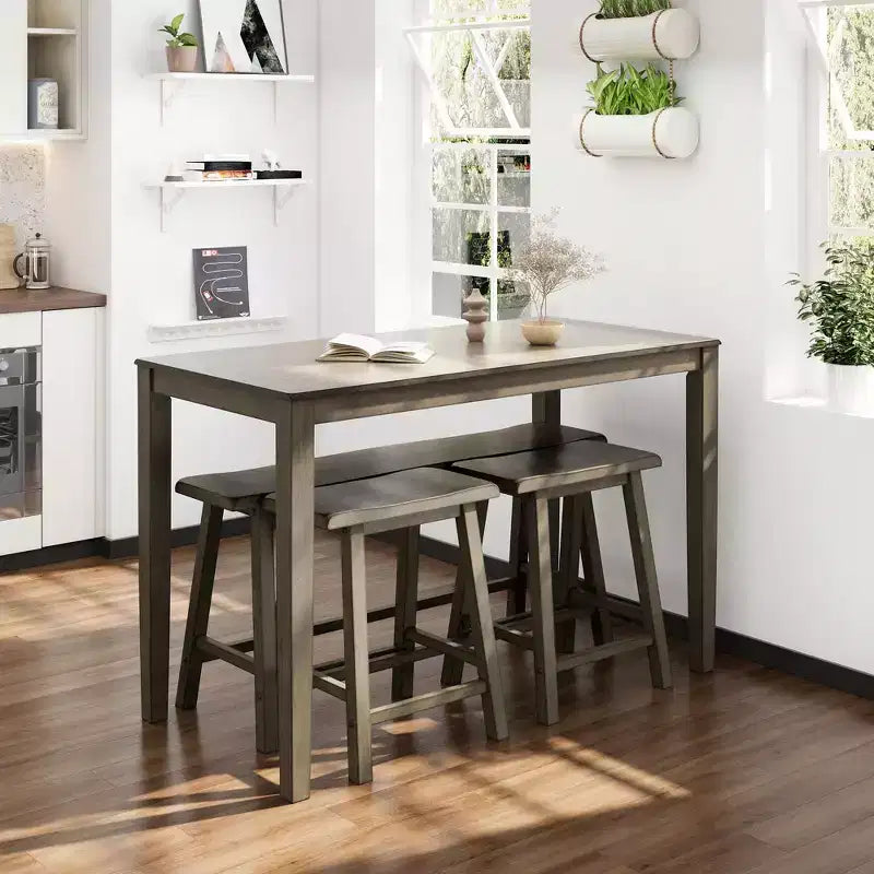 Captiva Designs 4-teiliges Esszimmertisch-Set aus Holz mit rechteckigem Esstisch, Hockern und Bank