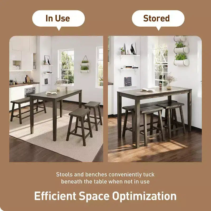 Captiva Designs 4-teiliges Esszimmertisch-Set aus Holz mit rechteckigem Esstisch, Hockern und Bank