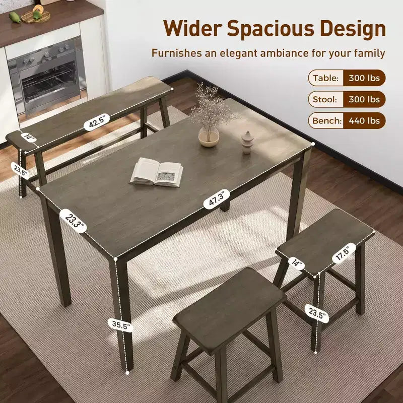 Captiva Designs 4-teiliges Esszimmertisch-Set aus Holz mit rechteckigem Esstisch, Hockern und Bank