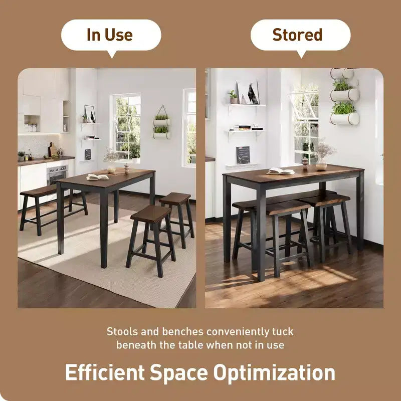 Captiva Designs 4-teiliges Esszimmertisch-Set aus Holz mit rechteckigem Esstisch, Hockern und Bank