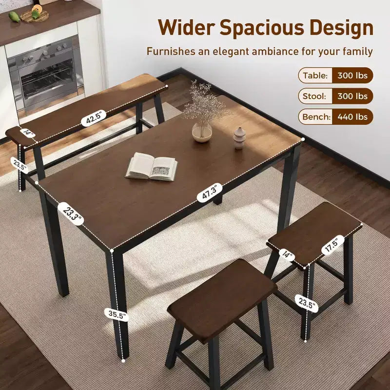 Captiva Designs 4-teiliges Esszimmertisch-Set aus Holz mit rechteckigem Esstisch, Hockern und Bank