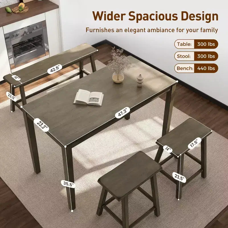 Captiva Designs 4-teiliges Esszimmertisch-Set aus Holz mit rechteckigem Esstisch, Hockern und Bank