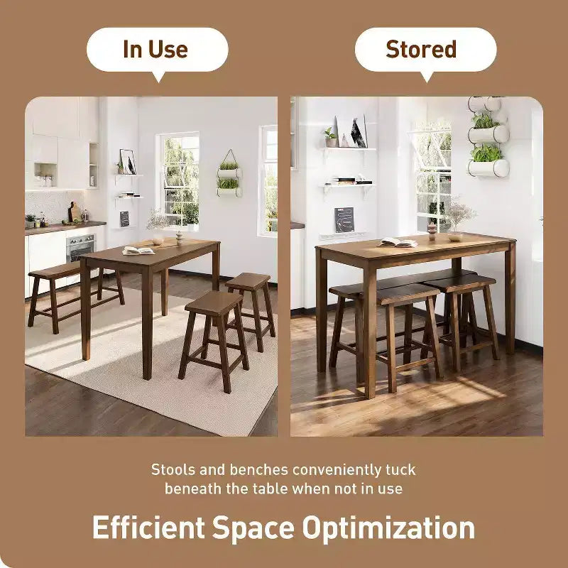 Captiva Designs 4-teiliges Esszimmertisch-Set aus Holz mit rechteckigem Esstisch, Hockern und Bank