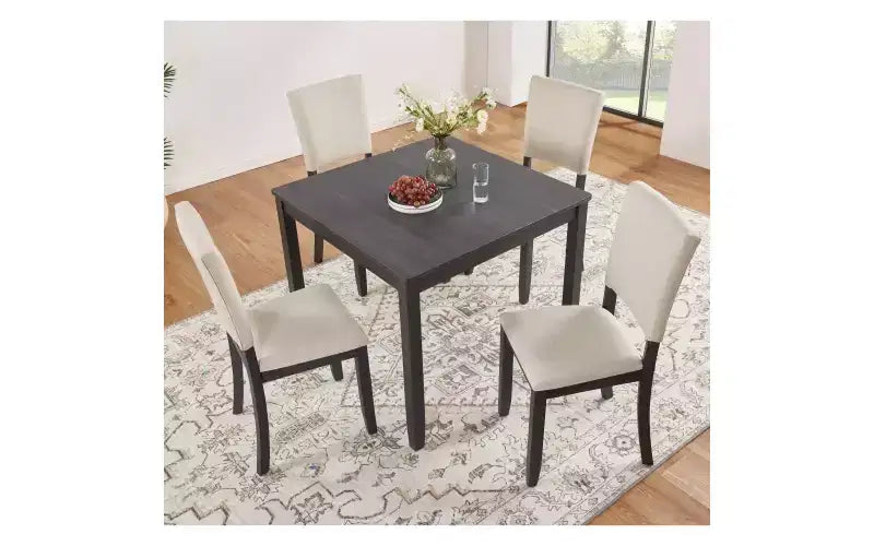 GDFStudio Amelia 5-teiliges quadratisches Farmhouse-Esszimmertisch-Set mit 4 gepolsterten Stühlen