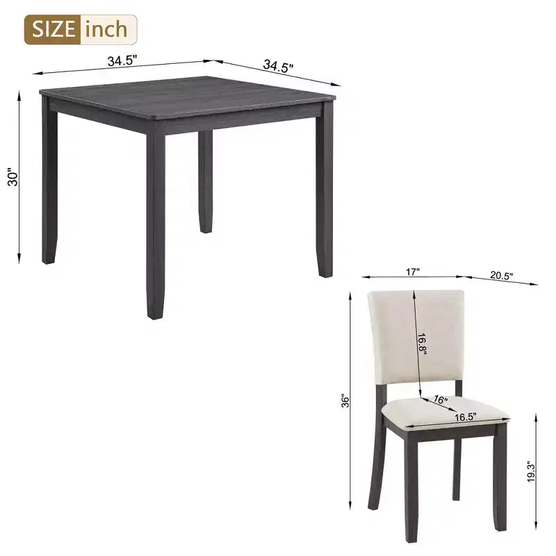 GDFStudio Amelia 5-teiliges quadratisches Farmhouse-Esszimmertisch-Set mit 4 gepolsterten Stühlen