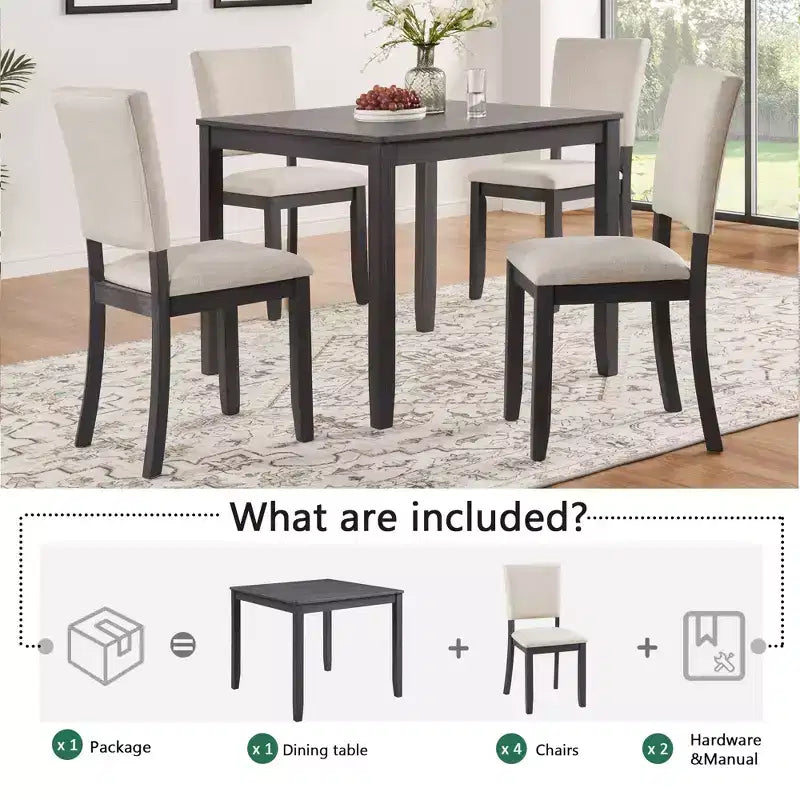 GDFStudio Amelia 5-teiliges quadratisches Farmhouse-Esszimmertisch-Set mit 4 gepolsterten Stühlen