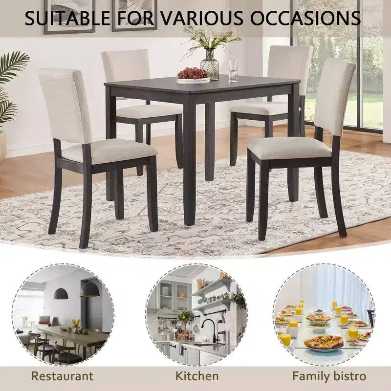 GDFStudio Amelia 5-teiliges quadratisches Farmhouse-Esszimmertisch-Set mit 4 gepolsterten Stühlen