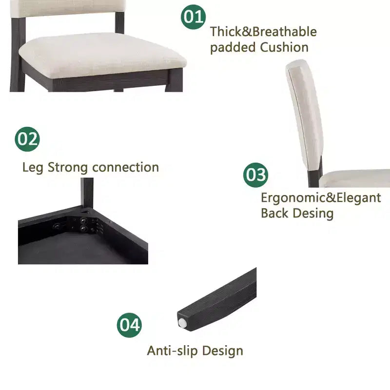 GDFStudio Amelia 5-teiliges quadratisches Farmhouse-Esszimmertisch-Set mit 4 gepolsterten Stühlen