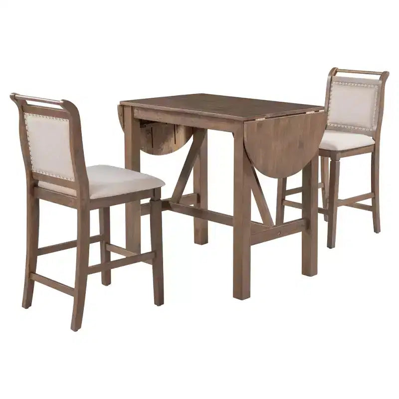 Clihome Set da pranzo da 3 pezzi con tavolo a ribalta, design semicircolare estensibile e sedie in stile rustico da fattoria, per piccoli spazi
