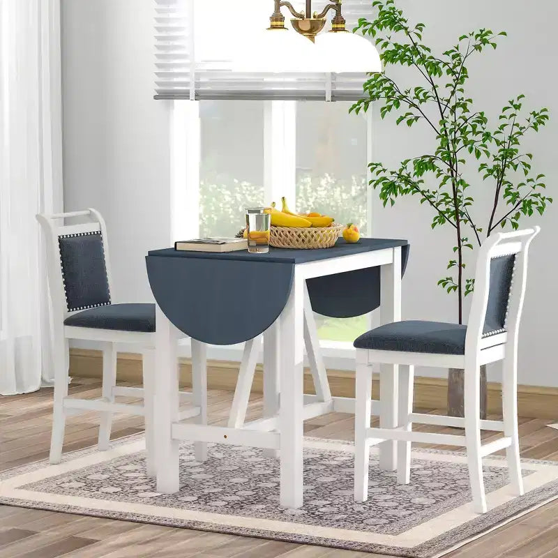 Clihome Set da pranzo da 3 pezzi con tavolo a ribalta, design semicircolare estensibile e sedie in stile rustico da fattoria, per piccoli spazi