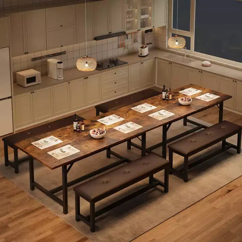 Set da pranzo 63 per 4-8 persone, ampio set da cucina allungabile con 2 panche imbottite per 6 persone, set da pranzo rettangolare da 3 pezzi per 4 persone