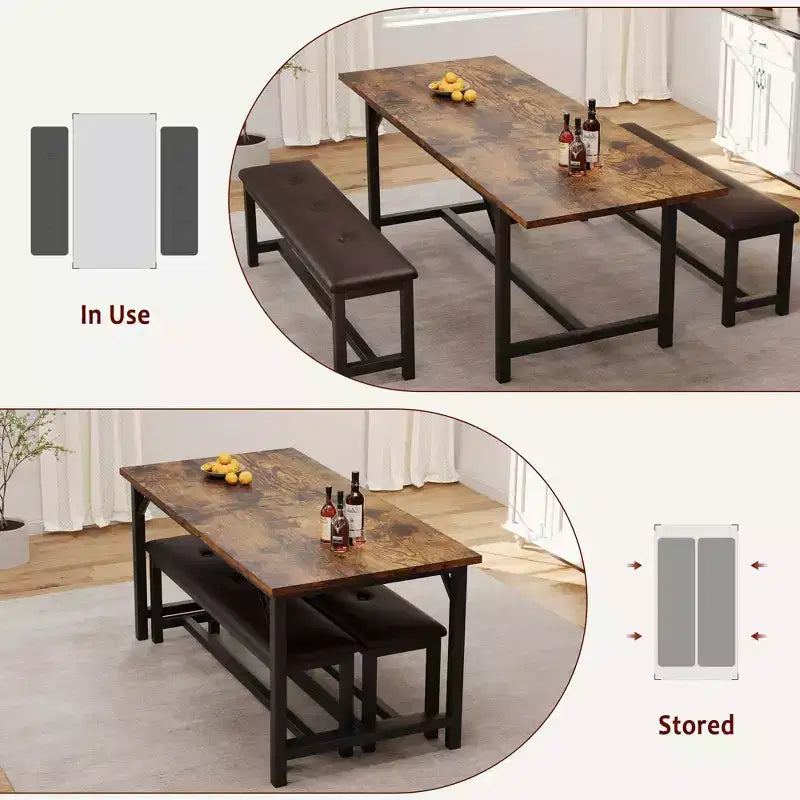 Set da pranzo 63 per 4-8 persone, ampio set da cucina allungabile con 2 panche imbottite per 6 persone, set da pranzo rettangolare da 3 pezzi per 4 persone