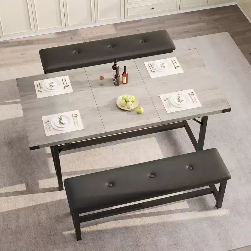 Set da pranzo 63 per 4-8 persone, ampio set da cucina allungabile con 2 panche imbottite per 6 persone, set da pranzo rettangolare da 3 pezzi per 4 persone