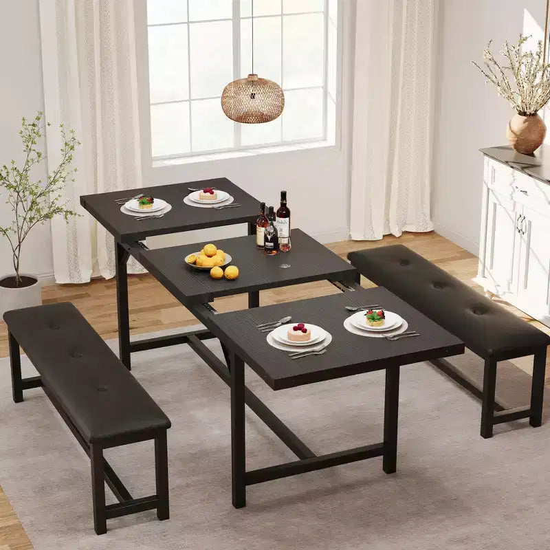 Set da pranzo 63 per 4-8 persone, ampio set da cucina allungabile con 2 panche imbottite per 6 persone, set da pranzo rettangolare da 3 pezzi per 4 persone