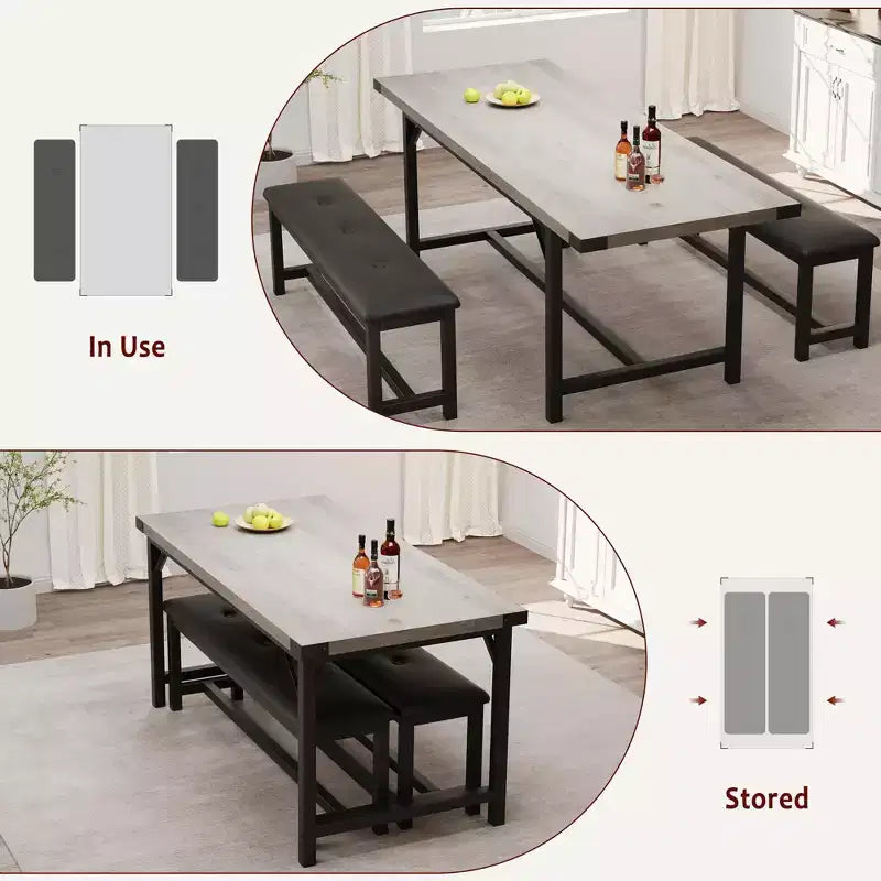 Set da pranzo 63 per 4-8 persone, ampio set da cucina allungabile con 2 panche imbottite per 6 persone, set da pranzo rettangolare da 3 pezzi per 4 persone