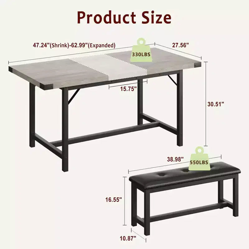 Set da pranzo 63 per 4-8 persone, ampio set da cucina allungabile con 2 panche imbottite per 6 persone, set da pranzo rettangolare da 3 pezzi per 4 persone