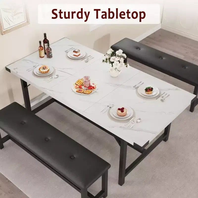 Set da pranzo 63 per 4-8 persone, ampio set da cucina allungabile con 2 panche imbottite per 6 persone, set da pranzo rettangolare da 3 pezzi per 4 persone