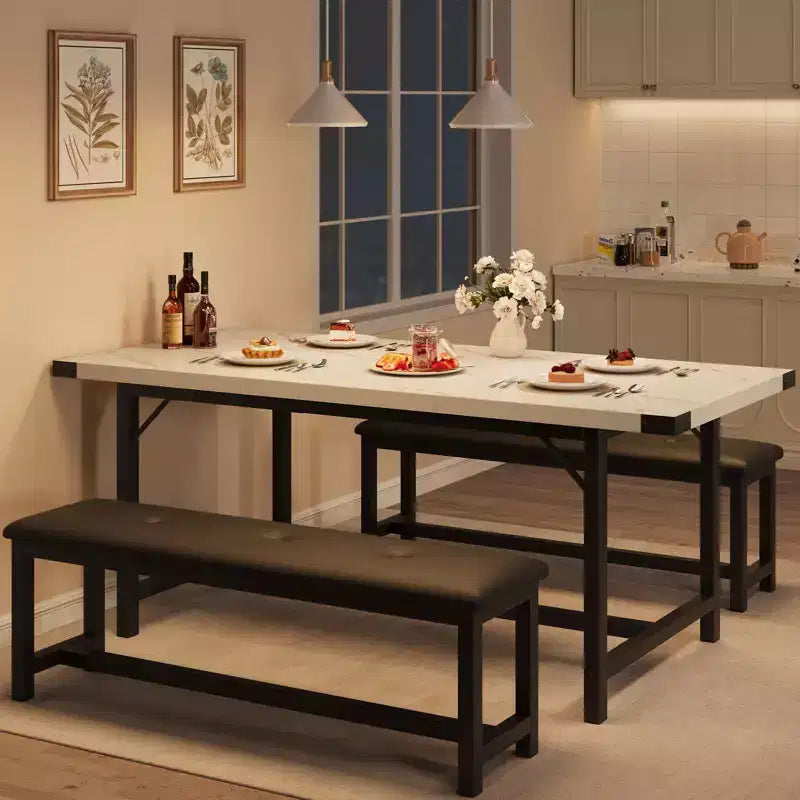 Set da pranzo 63 per 4-8 persone, ampio set da cucina allungabile con 2 panche imbottite per 6 persone, set da pranzo rettangolare da 3 pezzi per 4 persone