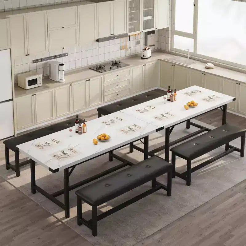 Set da pranzo 63 per 4-8 persone, ampio set da cucina allungabile con 2 panche imbottite per 6 persone, set da pranzo rettangolare da 3 pezzi per 4 persone
