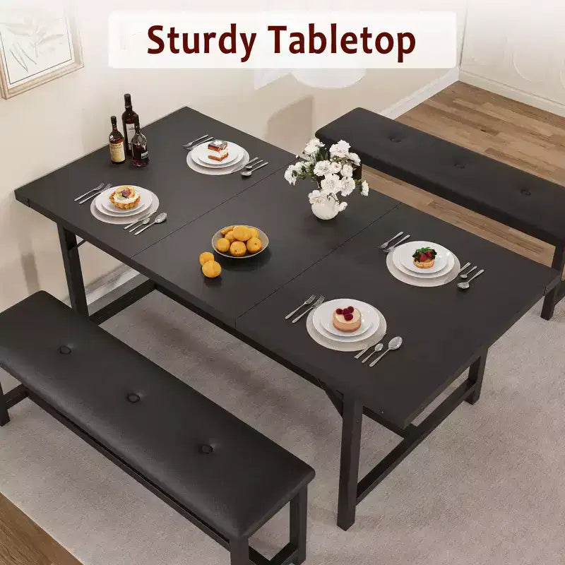 Set da pranzo 63 per 4-8 persone, ampio set da cucina allungabile con 2 panche imbottite per 6 persone, set da pranzo rettangolare da 3 pezzi per 4 persone