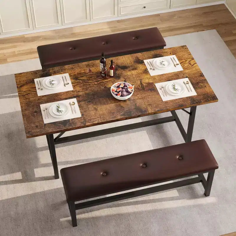 Set da pranzo 63 per 4-8 persone, ampio set da cucina allungabile con 2 panche imbottite per 6 persone, set da pranzo rettangolare da 3 pezzi per 4 persone