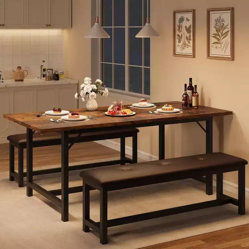 Set da pranzo 63 per 4-8 persone, ampio set da cucina allungabile con 2 panche imbottite per 6 persone, set da pranzo rettangolare da 3 pezzi per 4 persone
